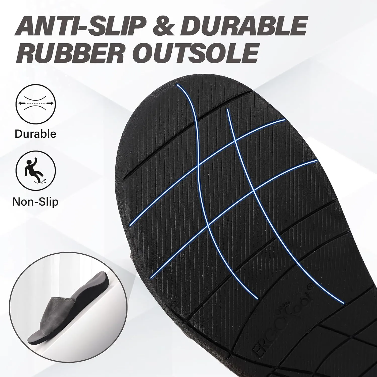 ERGOfoot Slide Sandals with Arch Support, Comfortable Plantar Fasciitis Feet Walking Sandal, Orthopedic Sandals with Adjustable Straps, Foot Pain Relief