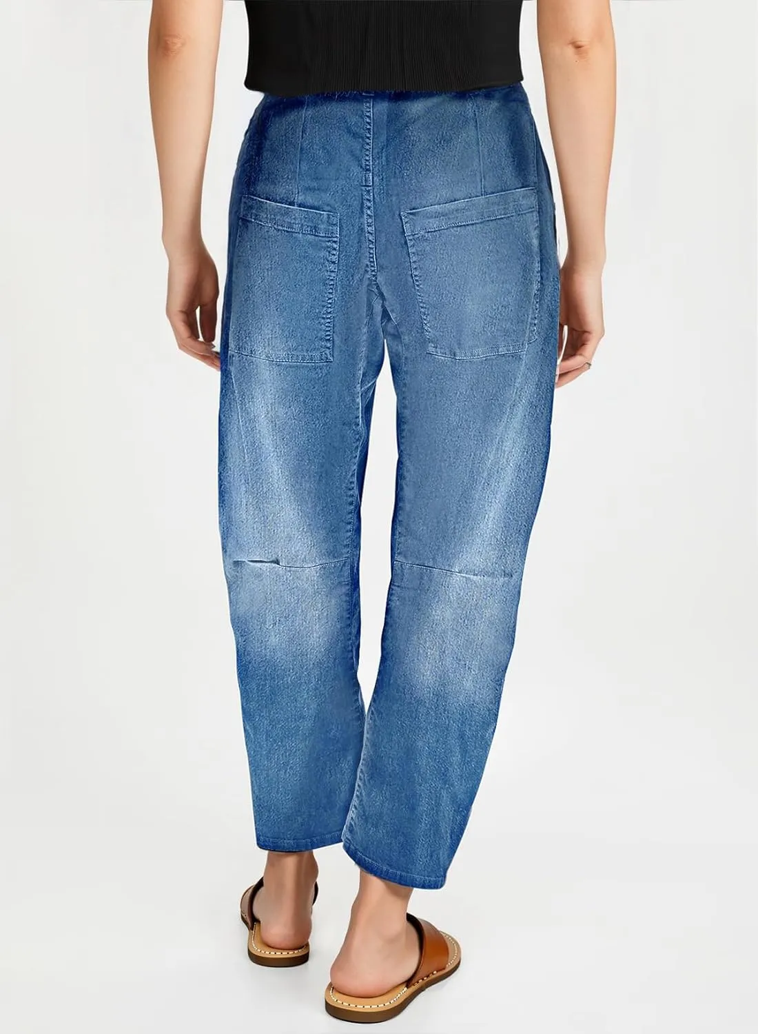 EVALESS Womens Baggy Barrel Jeans High Waisted Wide Leg Boyfriend Denim Ankle Pants
