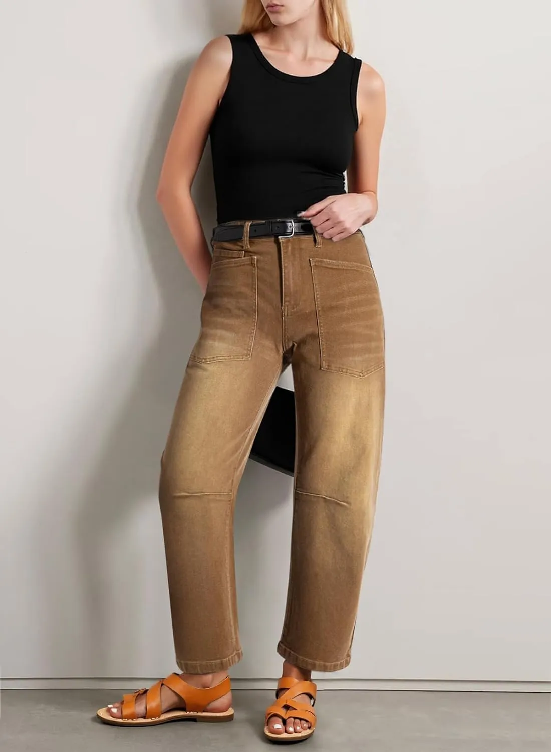 EVALESS Womens Baggy Barrel Jeans High Waisted Wide Leg Boyfriend Denim Ankle Pants