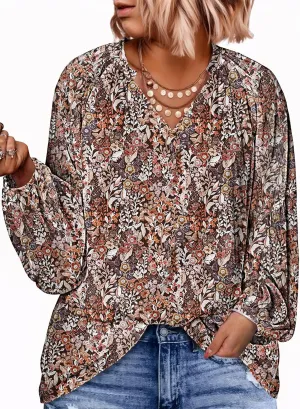 Eytino Women Plus Size Tops Summer V Neck Long Sleeve Button Down Pleated Business Work Blouse Shirts(1X-5X)