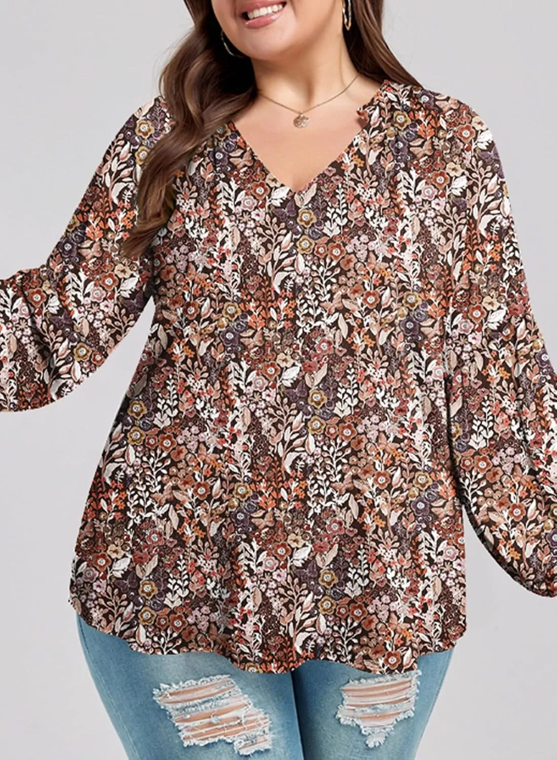 Eytino Women Plus Size Tops Summer V Neck Long Sleeve Button Down Pleated Business Work Blouse Shirts(1X-5X)