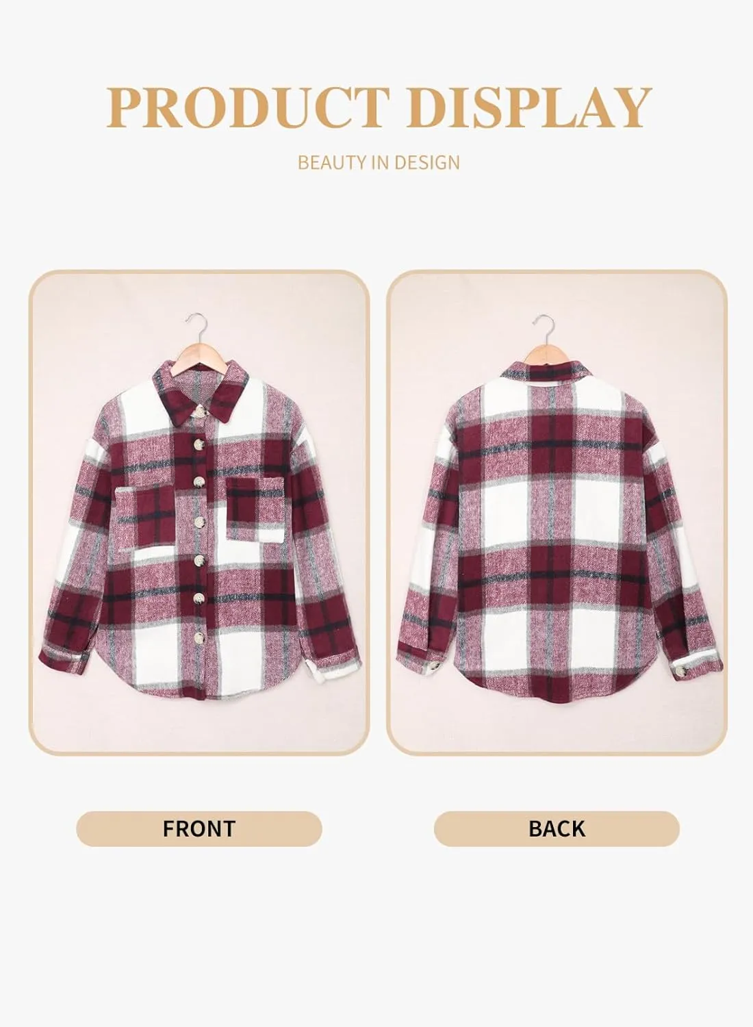Eytino Womens Plus Size Jacket Casual Long Sleeve Button Up Flannel Plaid Shacket Coats with Pockets(1X-5X)