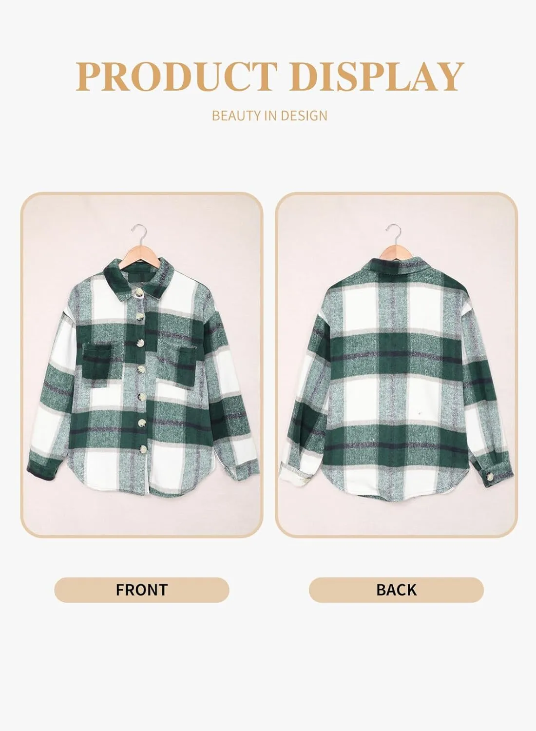 Eytino Womens Plus Size Jacket Casual Long Sleeve Button Up Flannel Plaid Shacket Coats with Pockets(1X-5X)