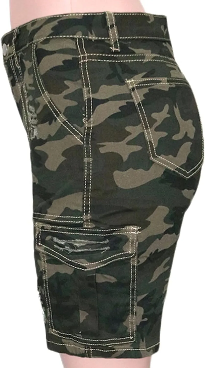 Famnbro Women Camo Shorts Slim Fit Camouflage Cargo Shorts Casual Army Fatigue Shorts with Pockets