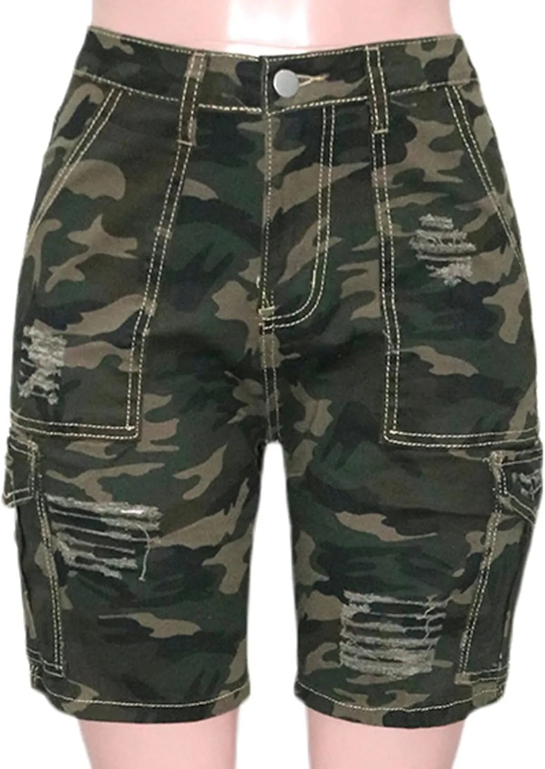 Famnbro Women Camo Shorts Slim Fit Camouflage Cargo Shorts Casual Army Fatigue Shorts with Pockets