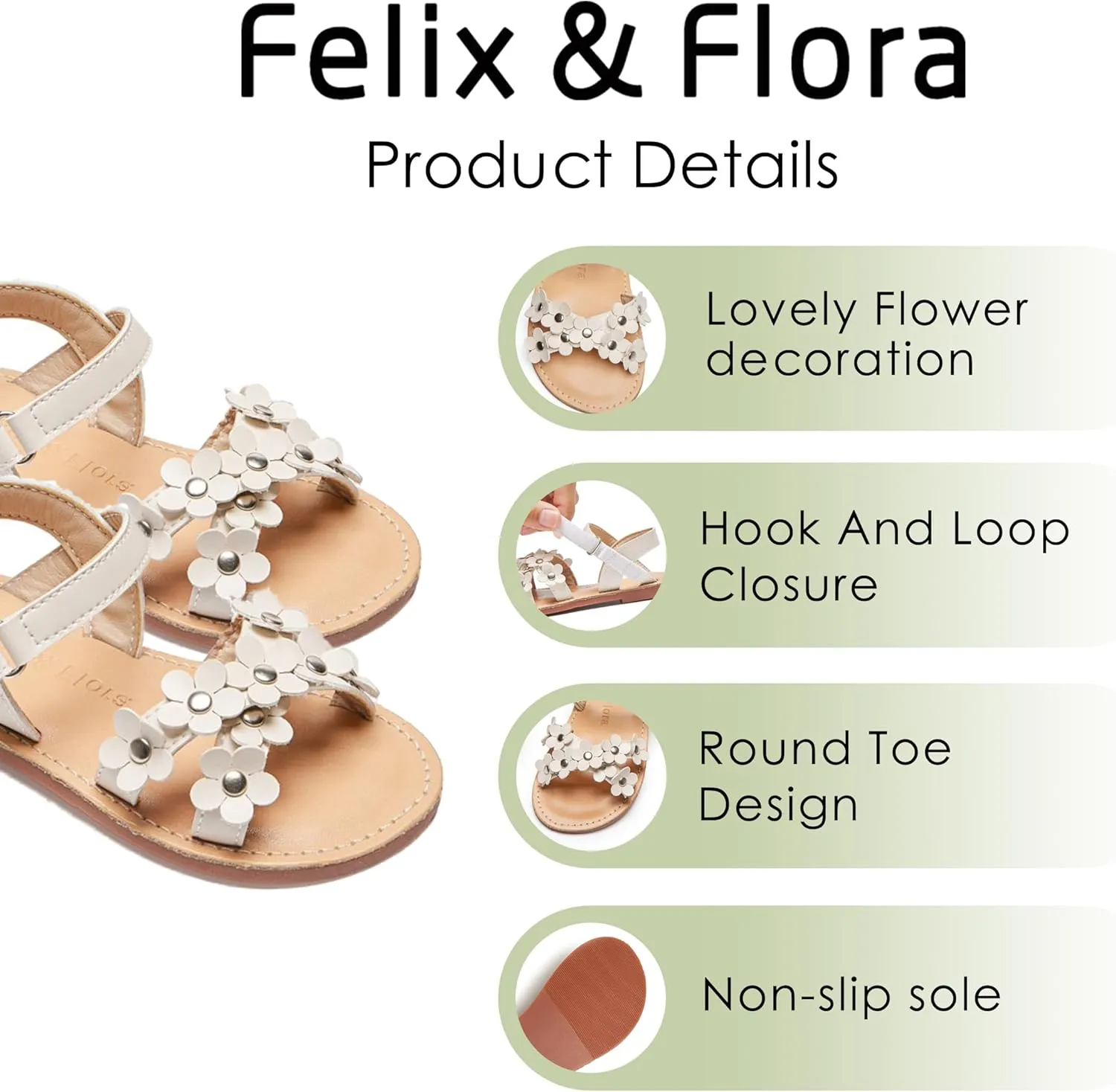 Felix & Flora Toddler Girl Sandals -Flower Girl Dress Shoes Open Toe Little Kid Summer Flats