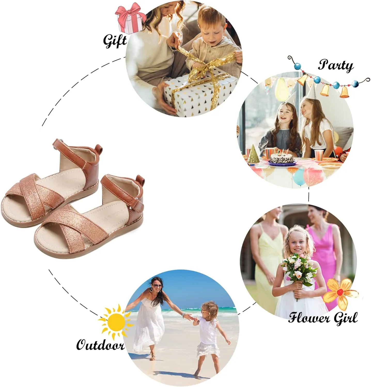 Felix & Flora Toddler Girl Sandals - Flower Girl Dress Shoes Open Toe Little Kid Summer Flats