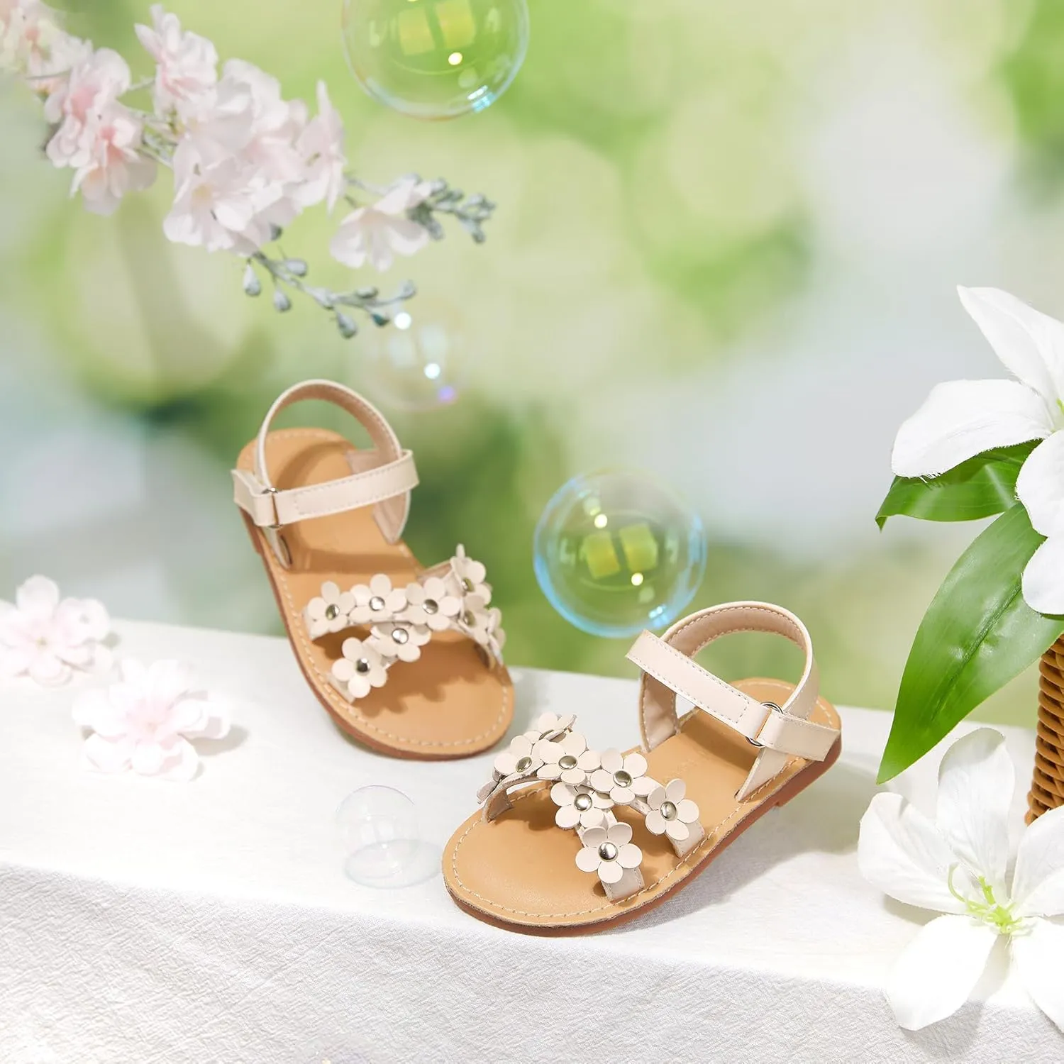 Felix & Flora Toddler Girl Sandals -Flower Girl Dress Shoes Open Toe Little Kid Summer Flats