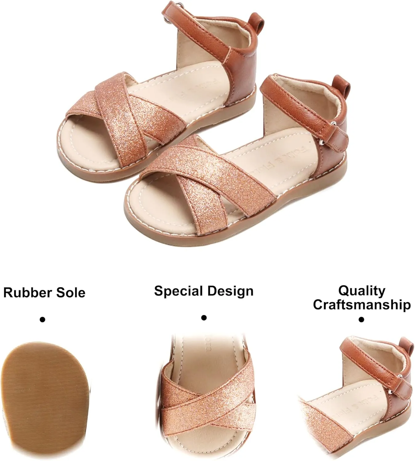 Felix & Flora Toddler Girl Sandals - Flower Girl Dress Shoes Open Toe Little Kid Summer Flats