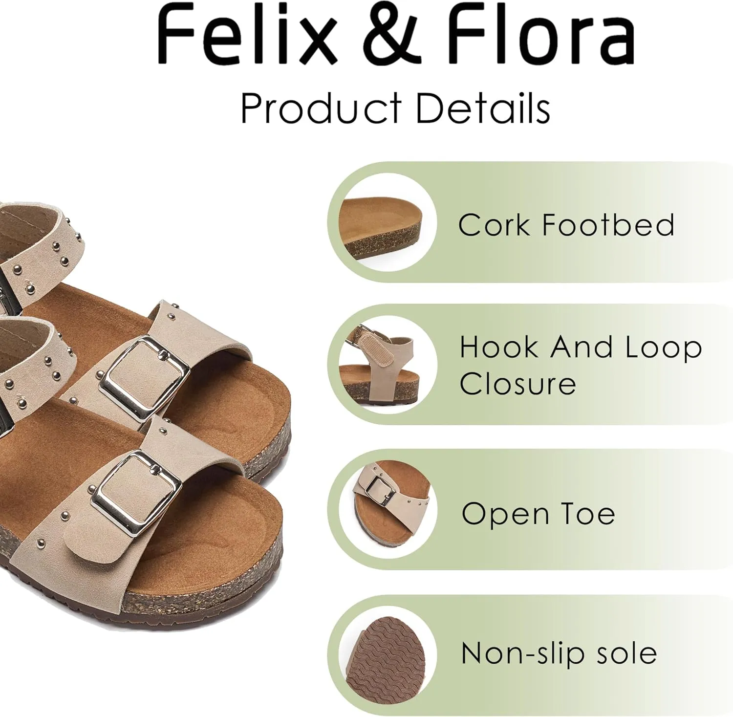 Felix & Flora Toddler Girls Sandals Flower Girl Cork Footbed Open Toe Comfort Princess Summer Flat Shoes