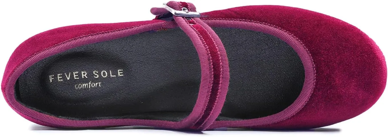 FEVERSOLE Women's Soft Cushion Extra Padded Comfort Round Toe Mary Jane Metal Buckle Fashion Ballet Flats Walking Shoes
