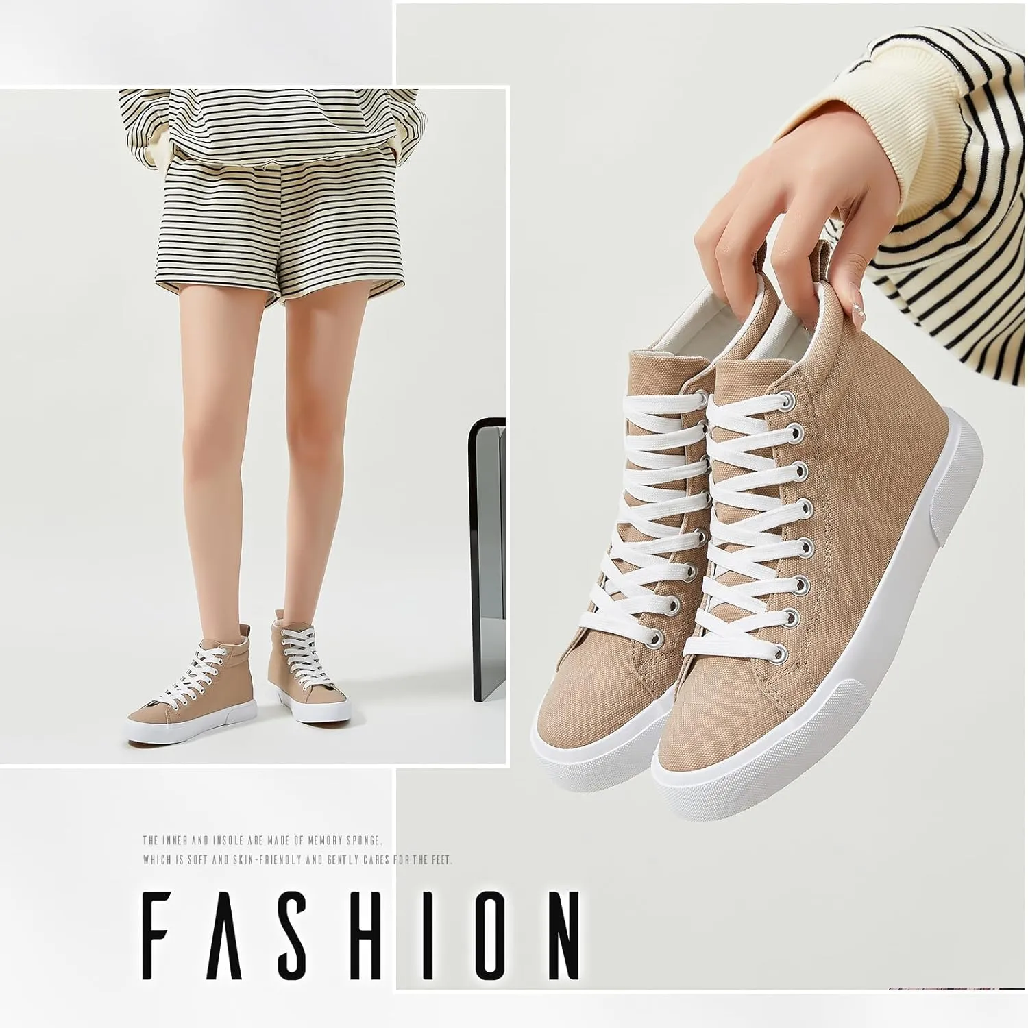 FINIWOR Womens High top Sneakers Canvas Shoes Lace up Black Sneakers Casual Shoes for Women