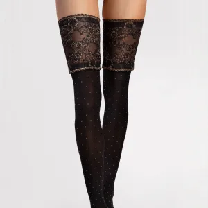 Fiore Notte 40 den – Elegant Hold-Ups with Lace & Polka Dots