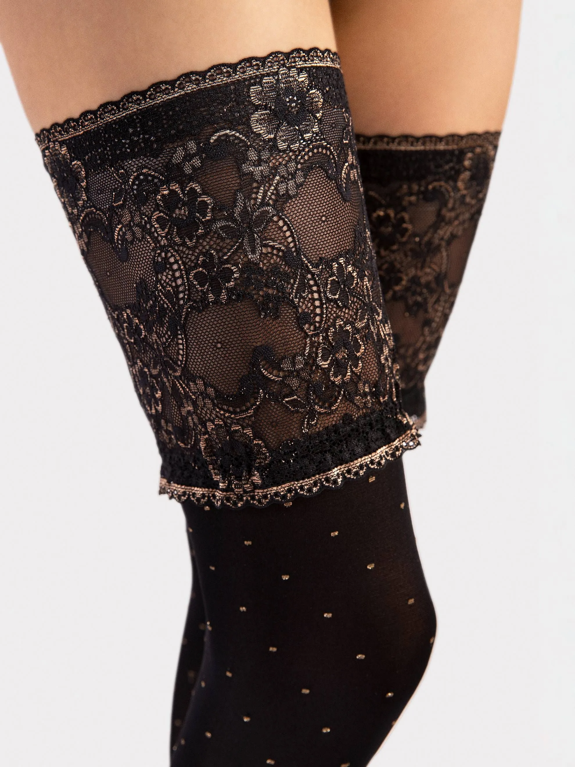 Fiore Notte 40 den – Elegant Hold-Ups with Lace & Polka Dots