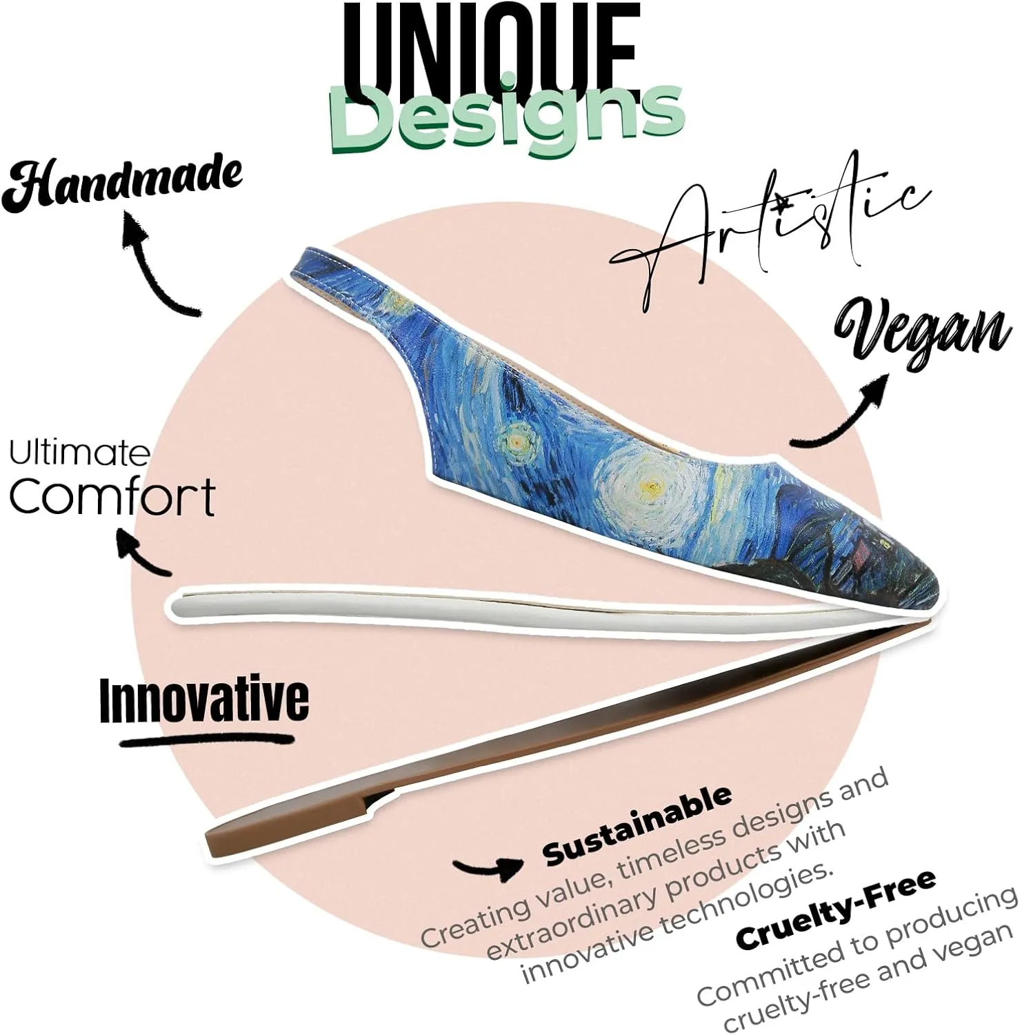 Flats for Women - Vegan Leather and Handmade Pointed Toe Flats for Women