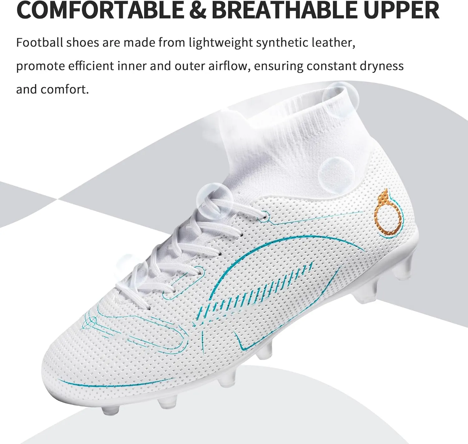 Football Cleats Men, Indoor Outdoor High Top Soccer Shoes Lightweight Shock Resistant Training Boots Breathable Professional Turf Shoes Sport Athletic Ground Football Boots FG Soccer Cleats for Men