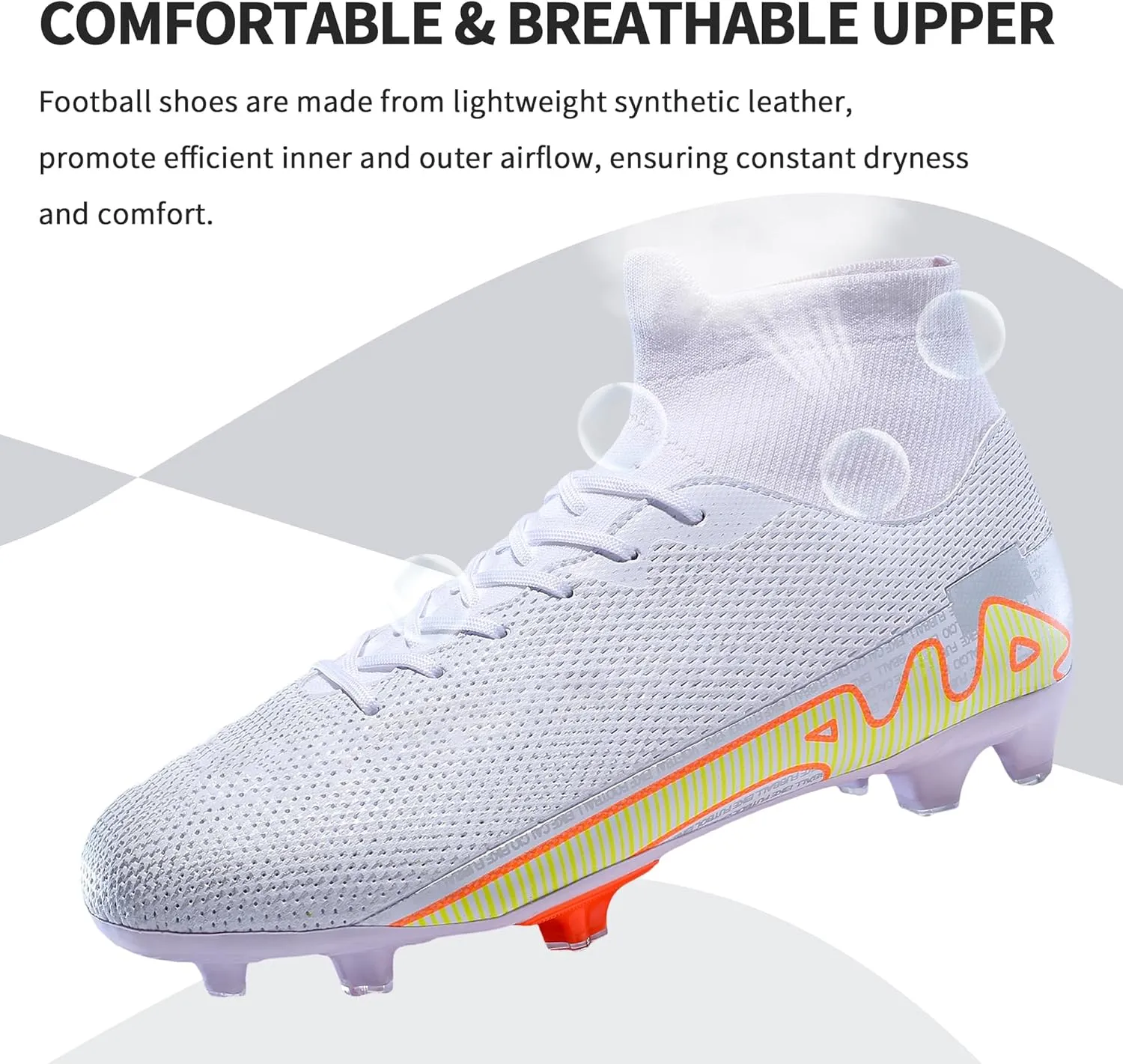 Football Cleats Men, Indoor Outdoor High Top Soccer Shoes Lightweight Shock Resistant Training Boots Breathable Professional Turf Shoes Sport Athletic Ground Football Boots FG Soccer Cleats for Men