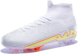 Football Cleats Men, Indoor Outdoor High Top Soccer Shoes Lightweight Shock Resistant Training Boots Breathable Professional Turf Shoes Sport Athletic Ground Football Boots FG Soccer Cleats for Men