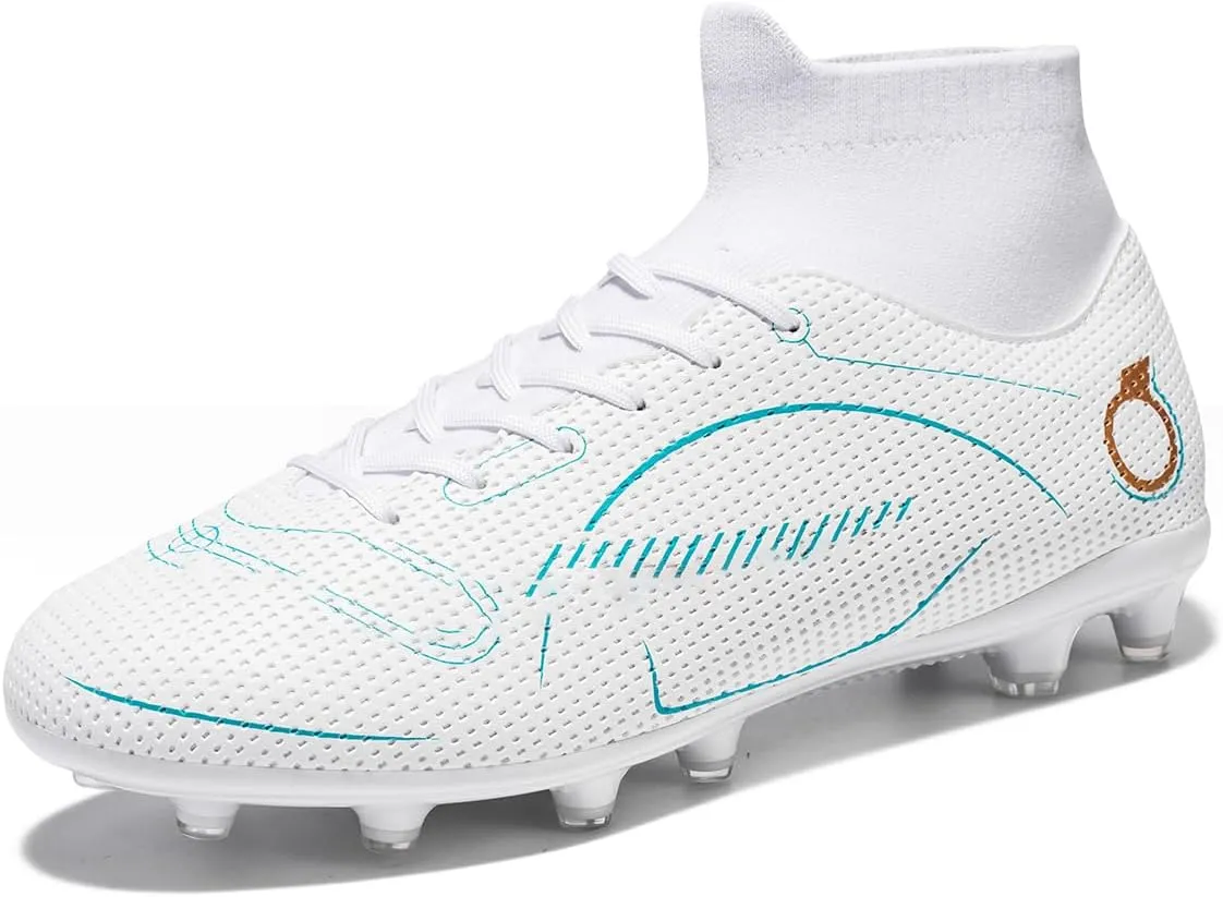 Football Cleats Men, Indoor Outdoor High Top Soccer Shoes Lightweight Shock Resistant Training Boots Breathable Professional Turf Shoes Sport Athletic Ground Football Boots FG Soccer Cleats for Men