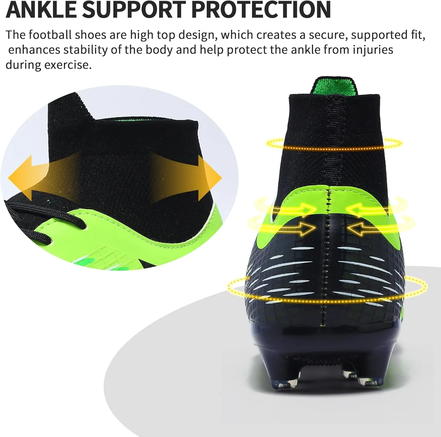 Football Cleats Men, Indoor Outdoor High Top Soccer Shoes Lightweight Shock Resistant Training Boots Breathable Professional Turf Shoes Sport Athletic Ground Football Boots FG Soccer Cleats for Men