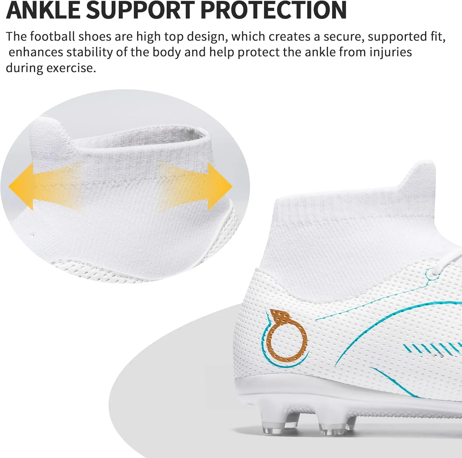 Football Cleats Men, Indoor Outdoor High Top Soccer Shoes Lightweight Shock Resistant Training Boots Breathable Professional Turf Shoes Sport Athletic Ground Football Boots FG Soccer Cleats for Men