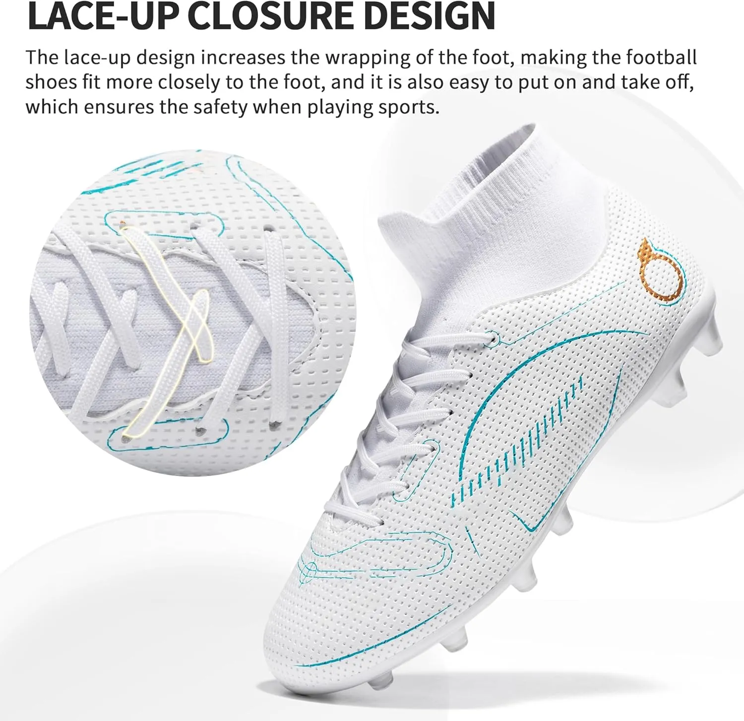 Football Cleats Men, Indoor Outdoor High Top Soccer Shoes Lightweight Shock Resistant Training Boots Breathable Professional Turf Shoes Sport Athletic Ground Football Boots FG Soccer Cleats for Men