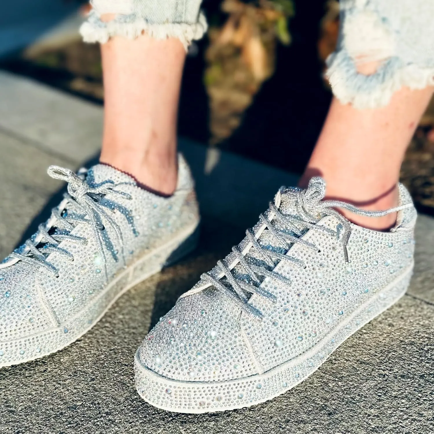 Forever Link Womens Sparkly Bling Rhinestone Fashion Glitter Shiny Platform Sneakers Shoes