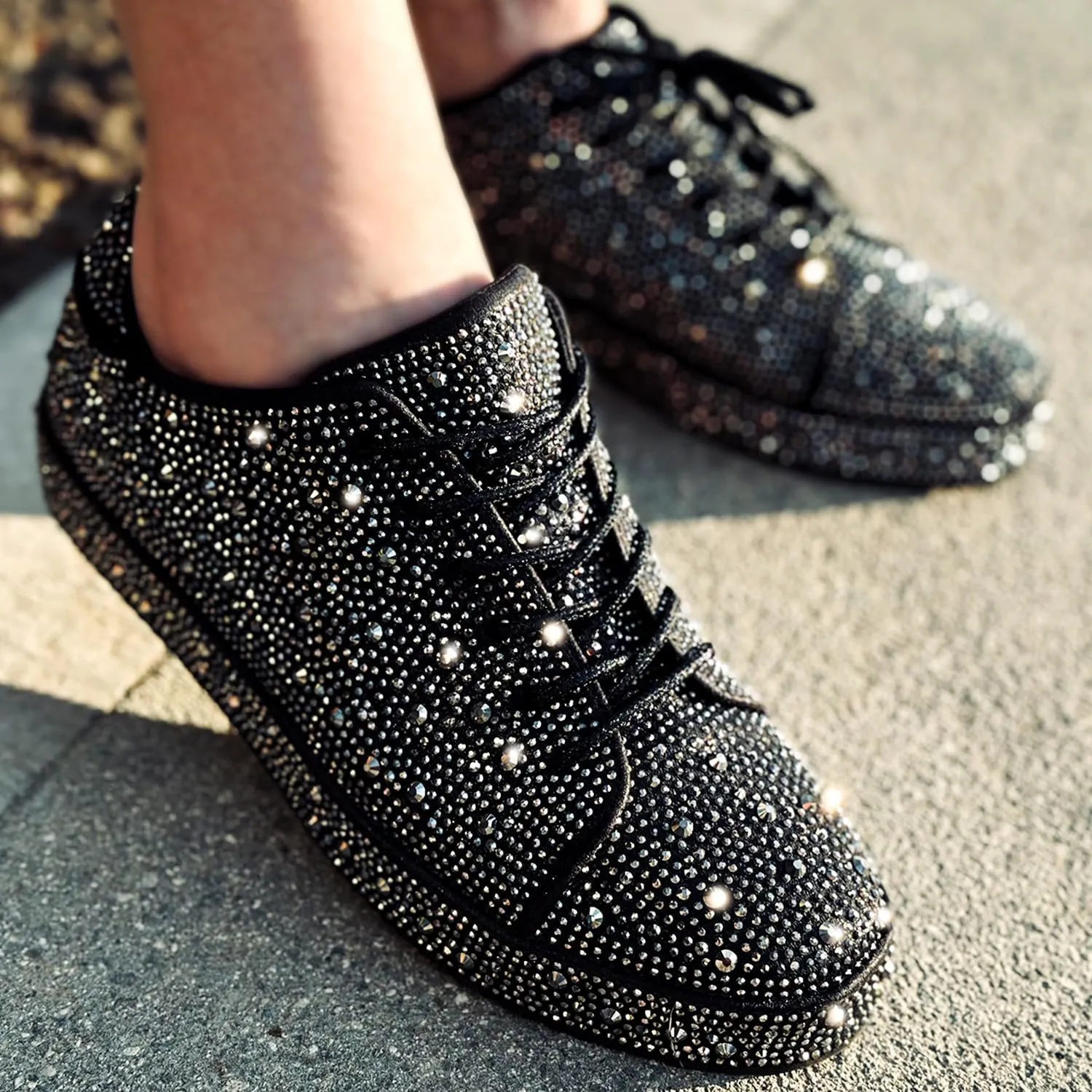 Forever Link Womens Sparkly Bling Rhinestone Fashion Glitter Shiny Platform Sneakers Shoes