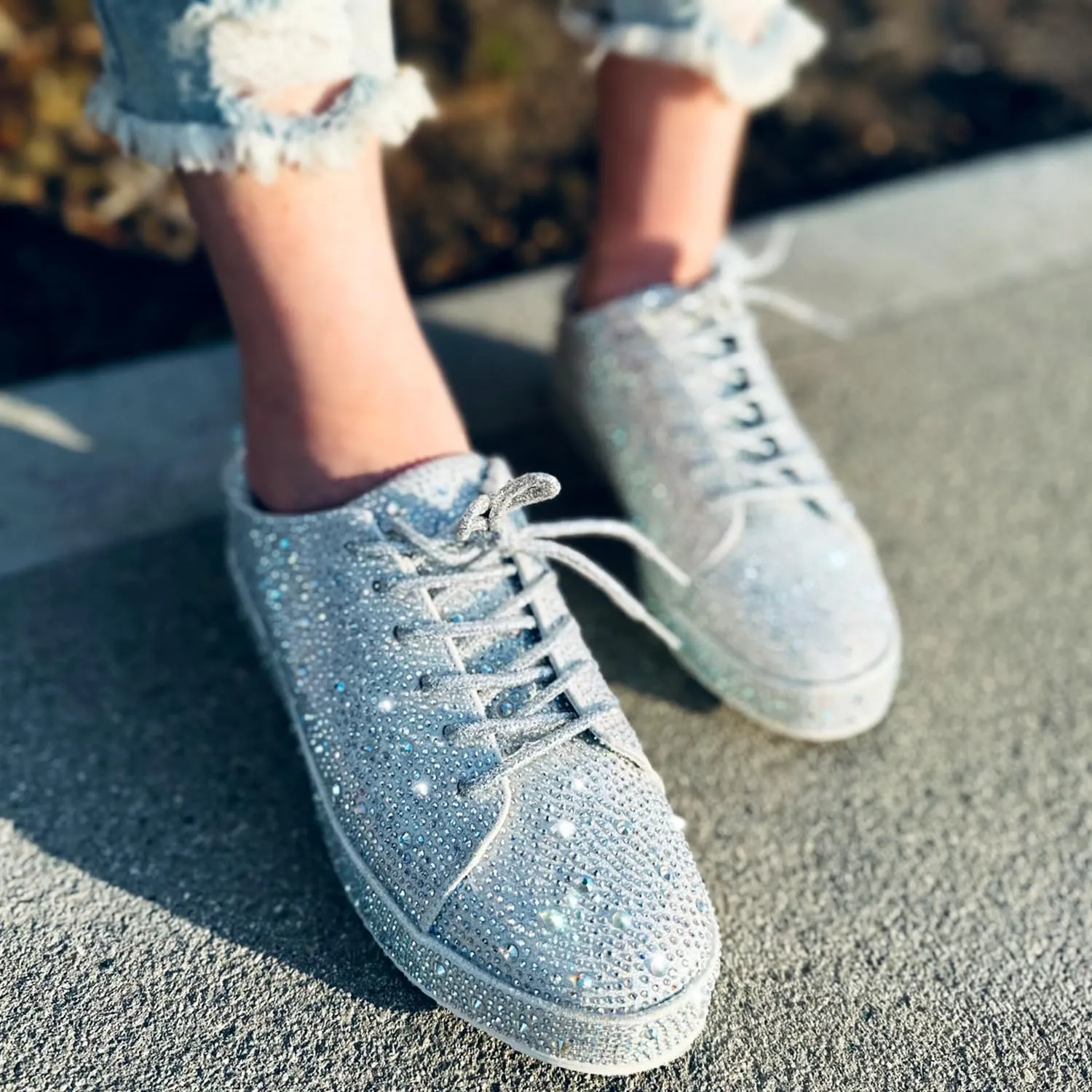 Forever Link Womens Sparkly Bling Rhinestone Fashion Glitter Shiny Platform Sneakers Shoes