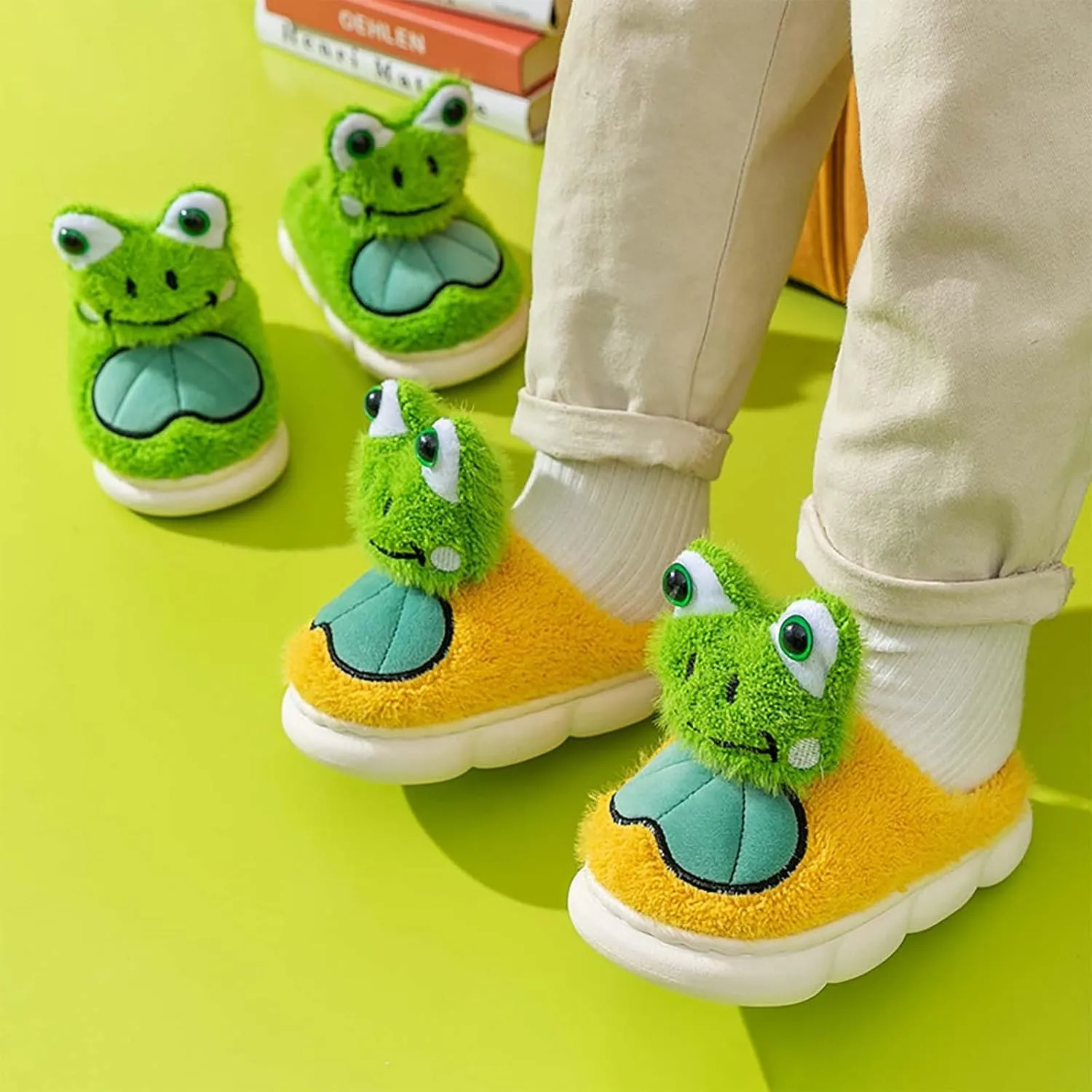 Frog Slippers Toddler House Slippers Boys Girls Plush Fuzzy Animal Slippers Kids Winter Indoor Household Shoes