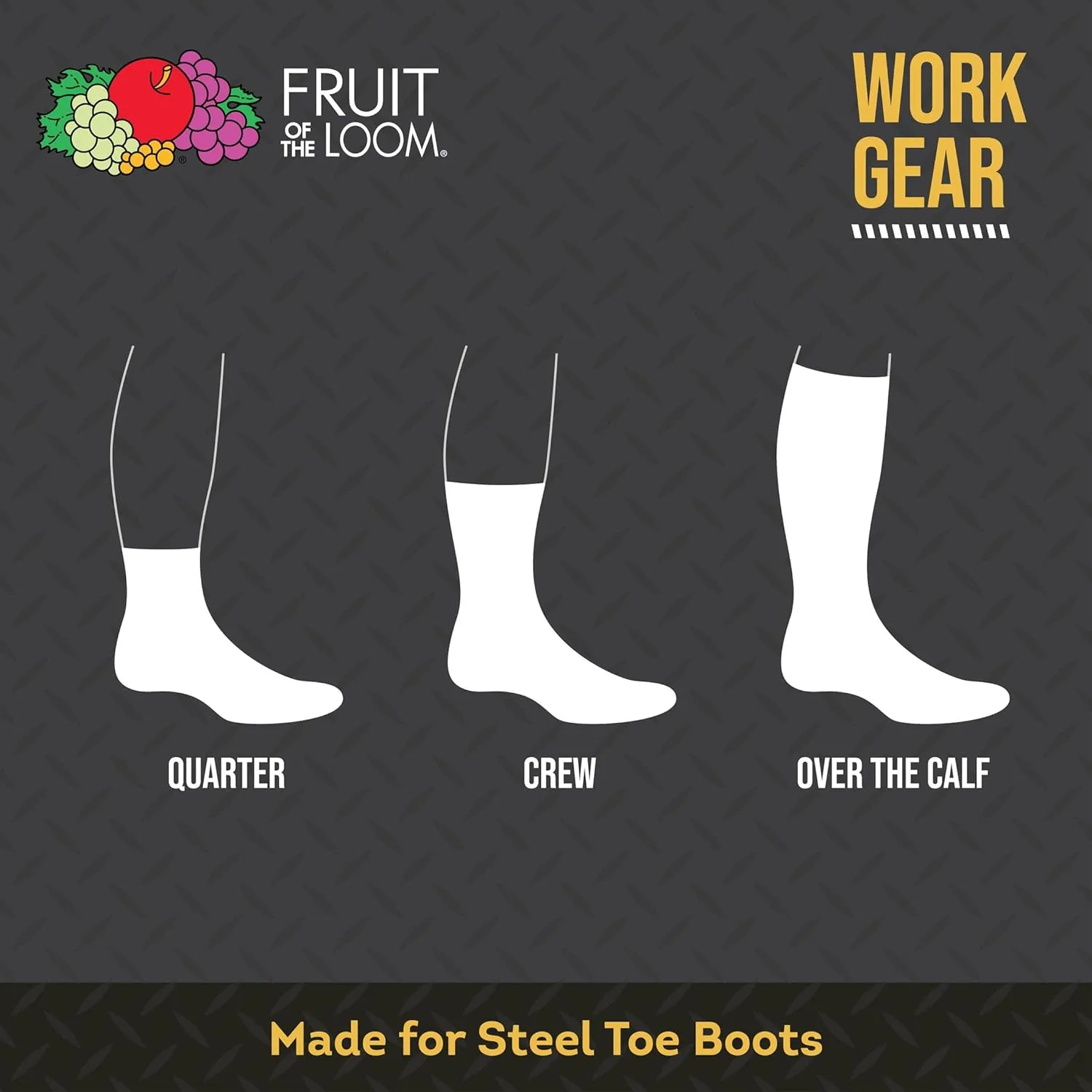 Fruit of the Loom Men's Cushioned Durable Cotton Work Gear Socks with Moisture Wicking