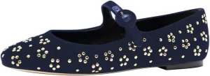 FSJ Women Adorable Floral Studded Ballet Flats Round Toe Mary Jane with Buckled Strap Comfortable Casual Ballerina Shoes Size 4-15 US