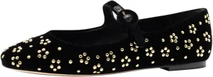 FSJ Women Adorable Floral Studded Ballet Flats Round Toe Mary Jane with Buckled Strap Comfortable Casual Ballerina Shoes Size 4-15 US