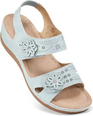 FUDYNMALC Sandals for Women Orthopedic Shoes: Comfortable Dressy Womens Wedge Sandal Summer Walking Wedges - Casual Platform Sandals with Adjustable Hook Loop