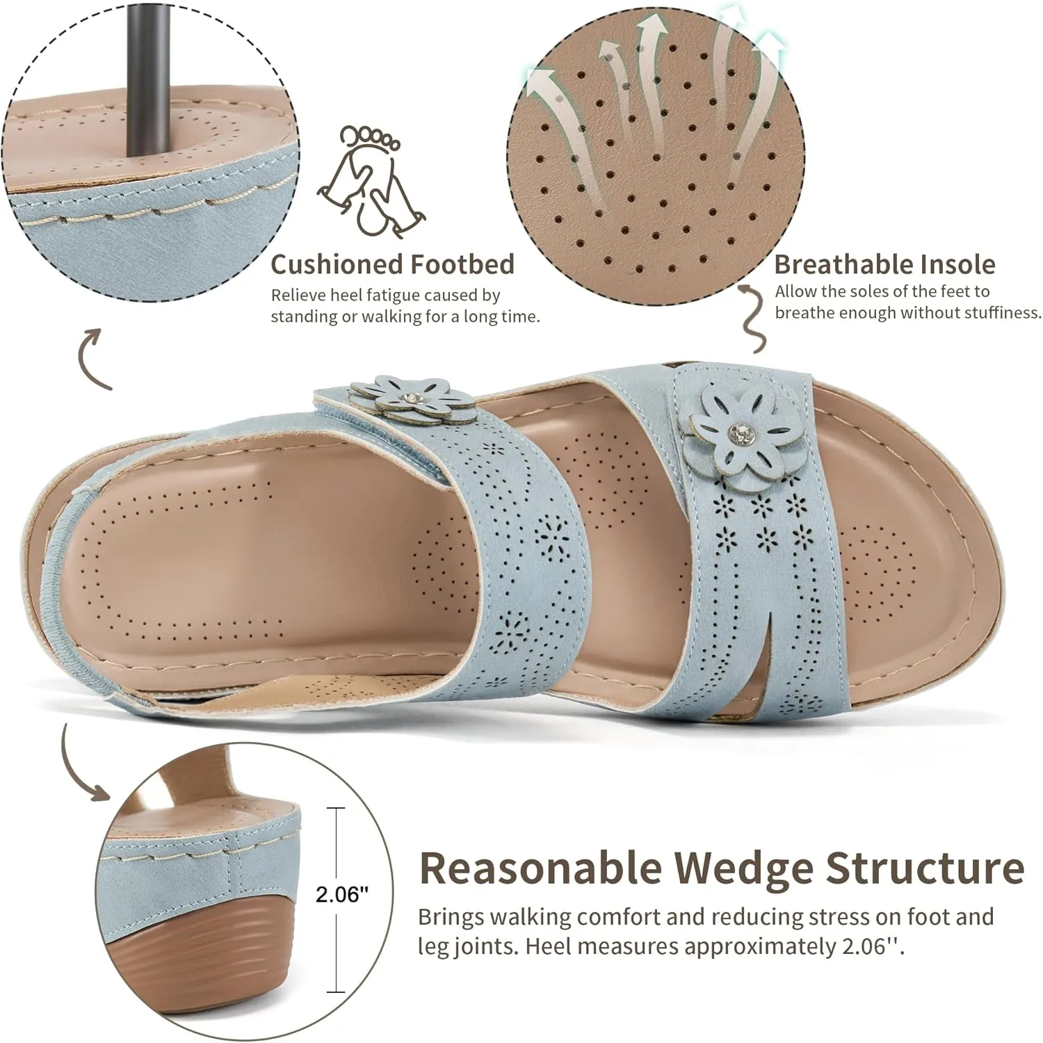 FUDYNMALC Sandals for Women Orthopedic Shoes: Comfortable Dressy Womens Wedge Sandal Summer Walking Wedges - Casual Platform Sandals with Adjustable Hook Loop