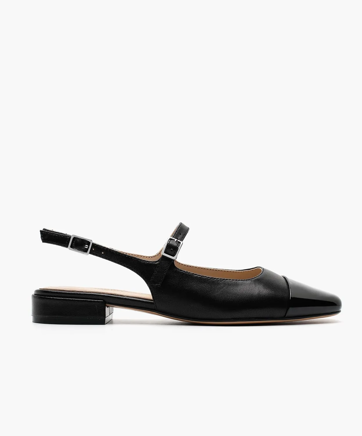 Genuine Leather Slingback Flats for Women Square Toe Elegant Women's Flats with Buckle Strap Dress Shoes for Casual Work Office Party