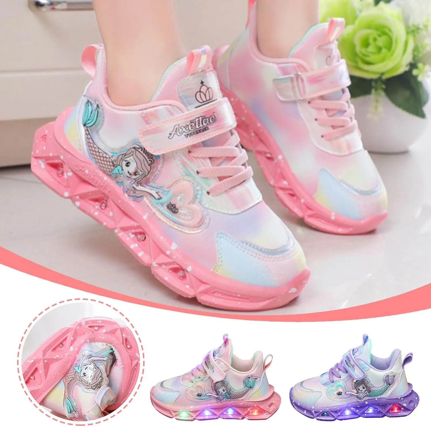 Girls Led Cheer Shoes Princess Light up Sneakers Night White Running Walking Sports Shoes Outdoor Illuminate