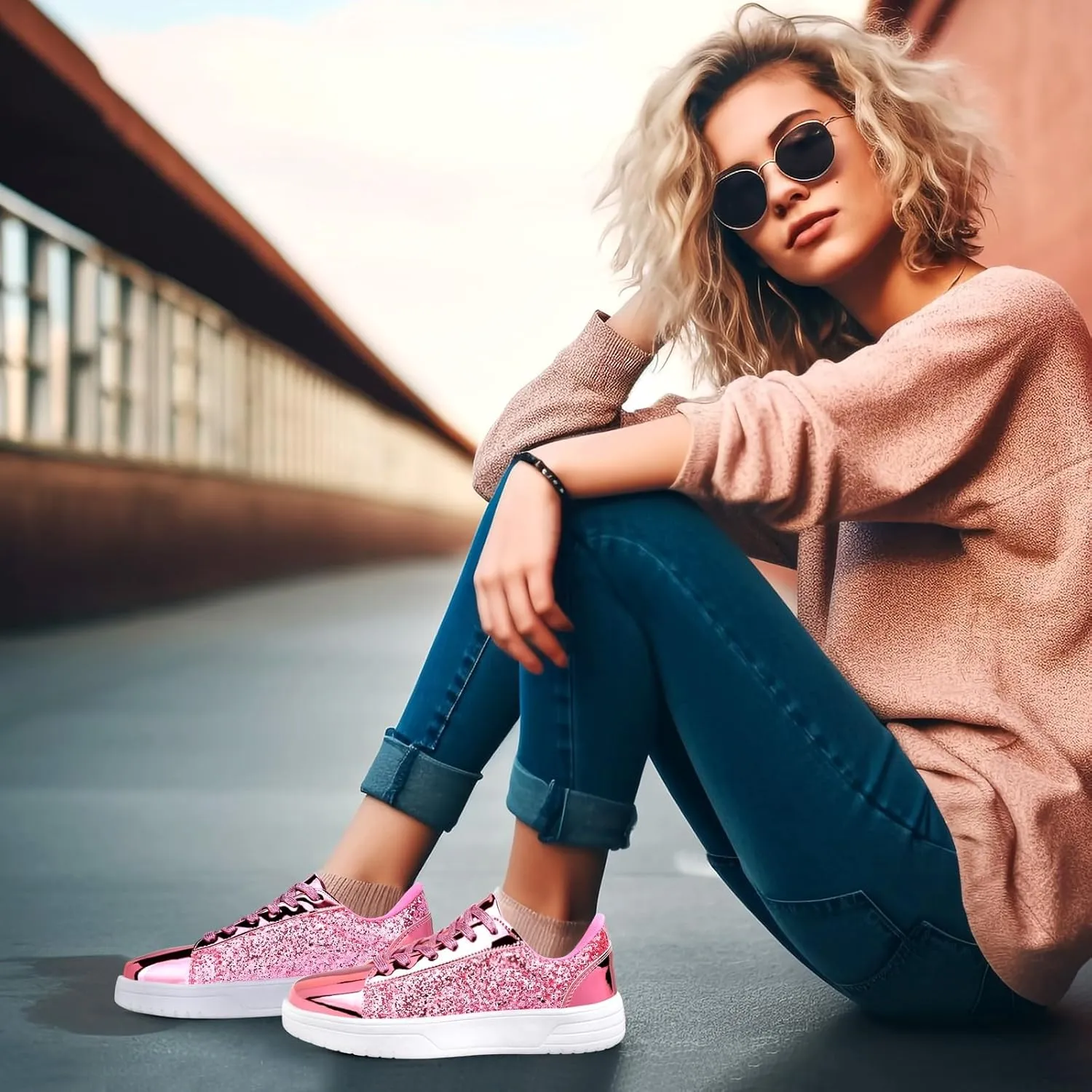 Glitter Sneakers for Women - Sparkly Bling Sequin Sneakers for Wedding, Party & Casual Wear