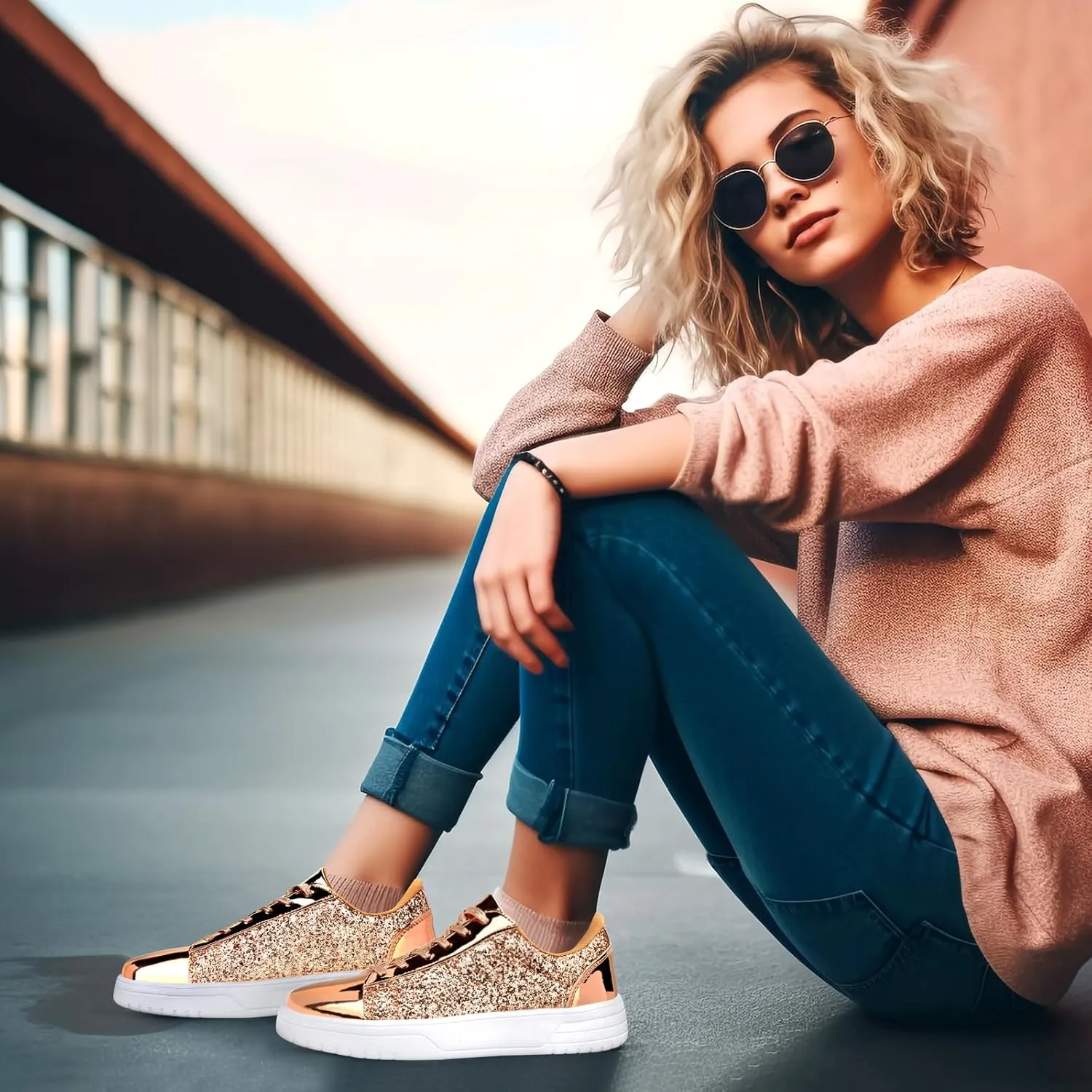 Glitter Sneakers for Women - Sparkly Bling Sequin Sneakers for Wedding, Party & Casual Wear