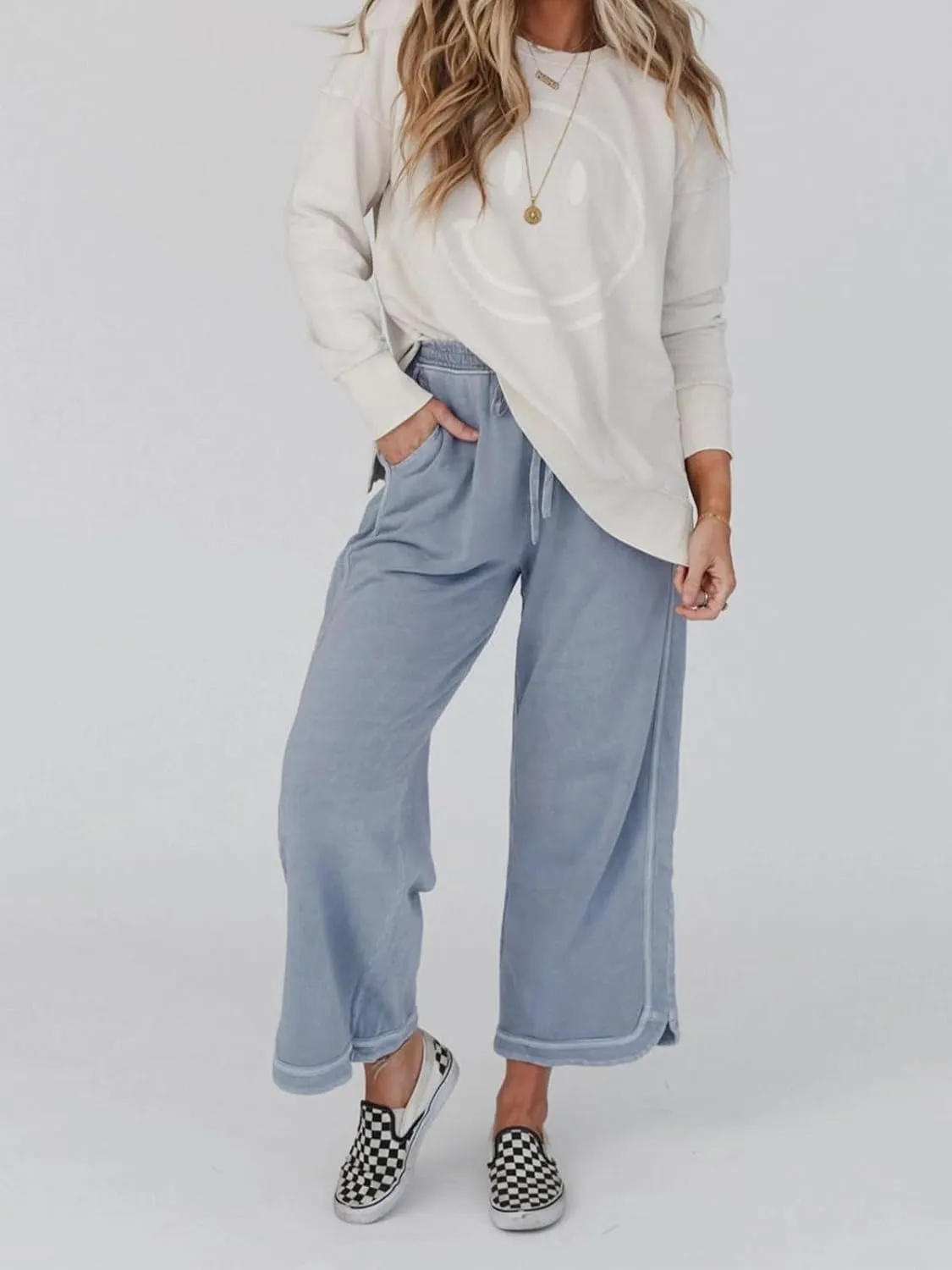 Gnveub Women's Yoga Pants Lightweight Wide Leg Sweatpants High Waisted Drawstring Loose Lounge Pant with Pockets