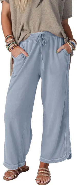 Gnveub Women's Yoga Pants Lightweight Wide Leg Sweatpants High Waisted Drawstring Loose Lounge Pant with Pockets