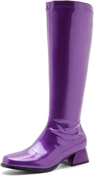 Gogo Boots For Women Square Toe Chunky Knee High Boots Side Zipper Boot Disco Costumes Dress Party Boots