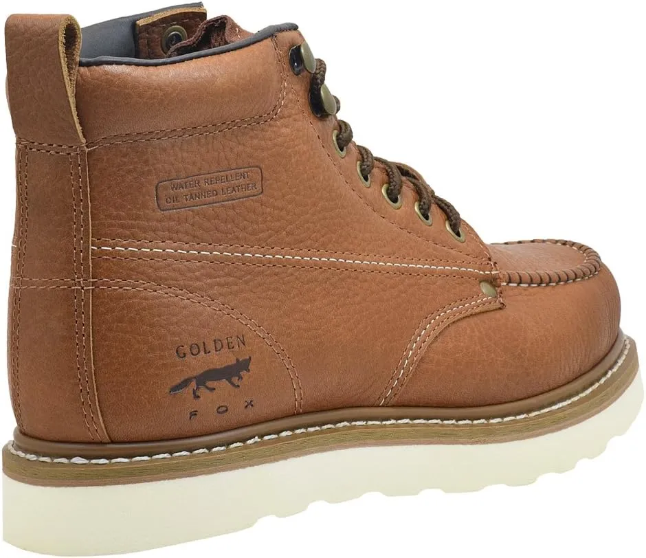 Golden Fox Steel Toe Work Boots Men's 6" Moc Toe Wedge Comfortable Boots for Construction