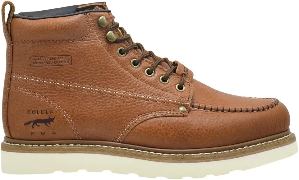 Golden Fox Steel Toe Work Boots Men's 6" Moc Toe Wedge Comfortable Boots for Construction