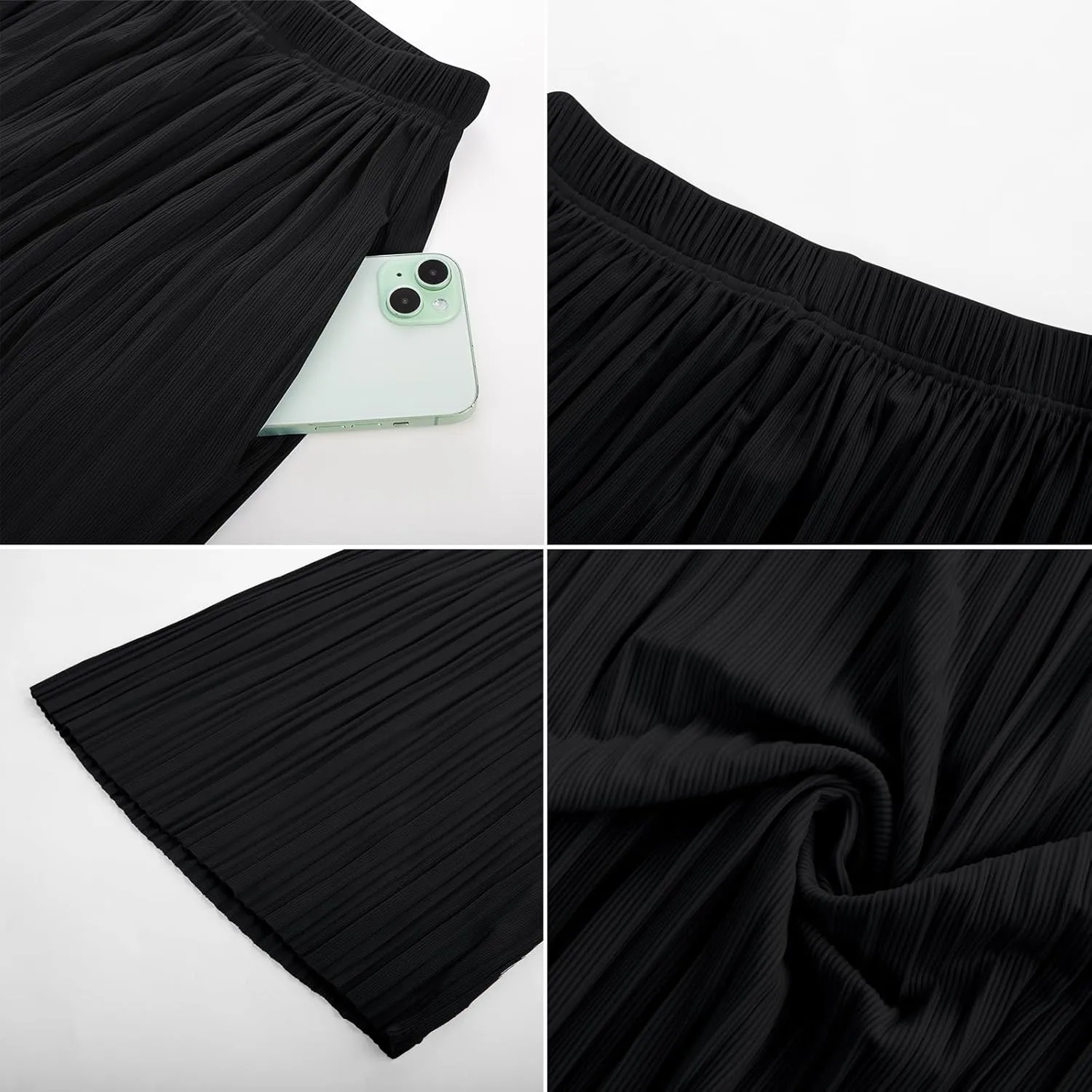 GRACE KARIN Women Wide Leg Pants Pleated Work Dress Pants Elastic Waisted Pull on Business Casual Trousers with Pockets