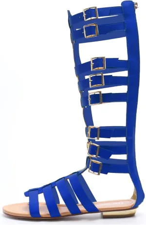 Hanfike Flat Knee High Gladiator Sandals for Women Summer Cut out Shoes with Buckle LB028