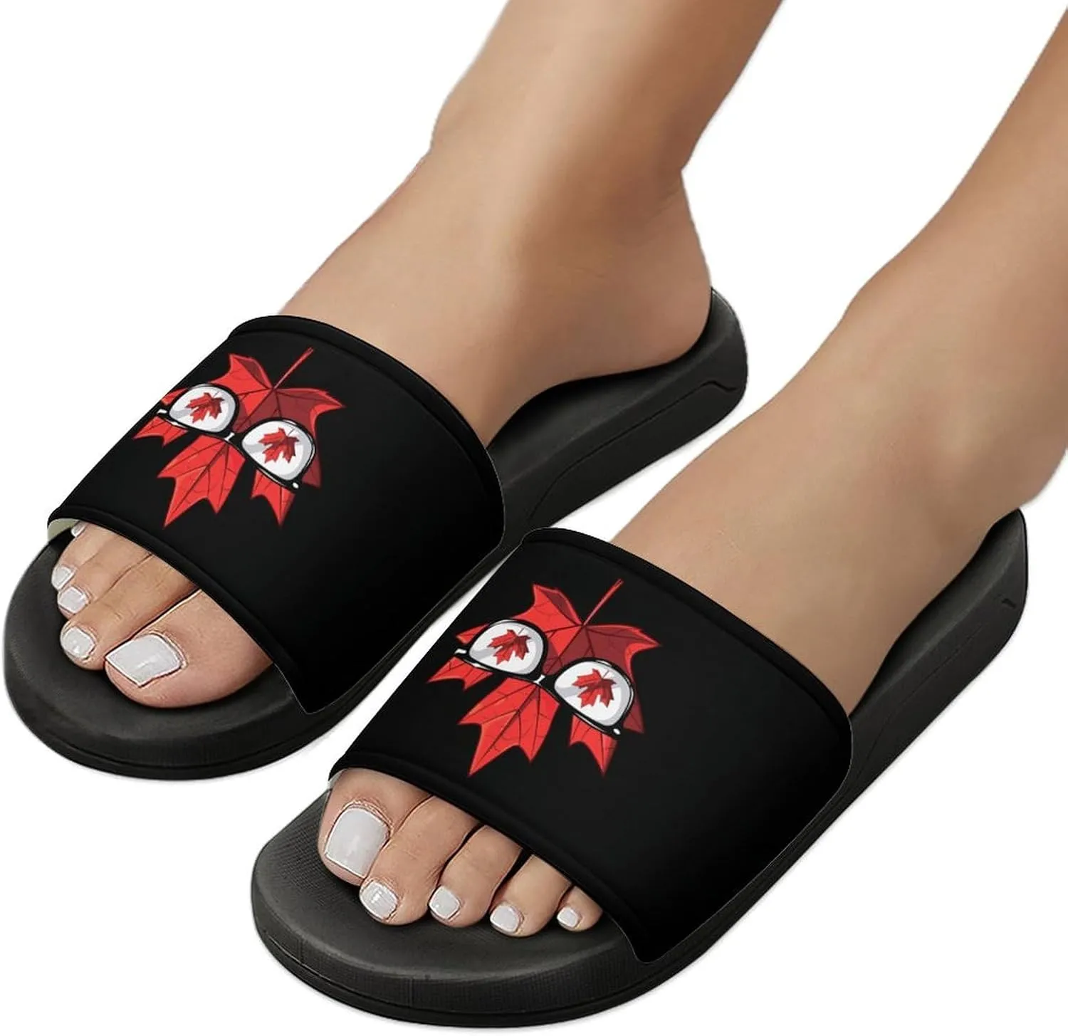Happy Canada Day Funny Maple Leaf Home Slippers Non-Slip Open Toe PVC Shower Slippers Sandals for Men Women