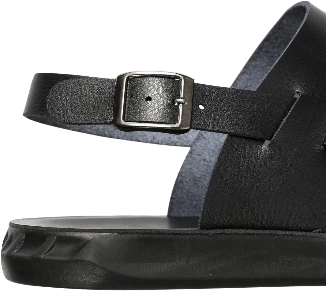 Harssidanzar Mens Leather Sandals,Summer Comfy Outdoor Adjustable Ankle Strap Flat Slip On Sandals For Men's KM218