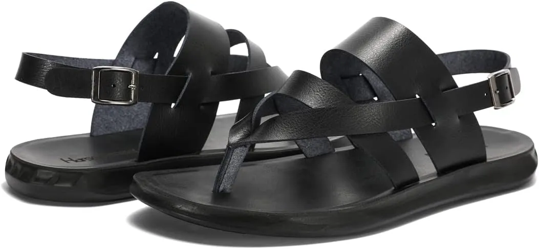Harssidanzar Mens Leather Sandals,Summer Comfy Outdoor Adjustable Ankle Strap Flat Slip On Sandals For Men's KM218