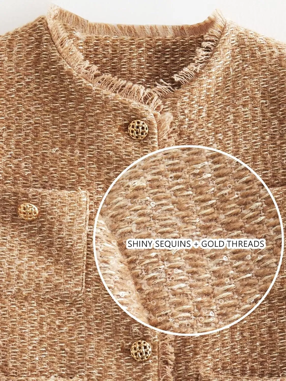 hathne Womens Tweed Blazers Jackets Casual Long Sleeve Button Down Cropped Jacket Coat Tops with Pocket